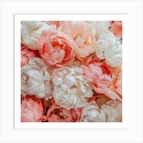 Peach And Pink Peonies Art Print