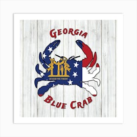 Georgia Blue Crab Flag On Wood Background Art Print