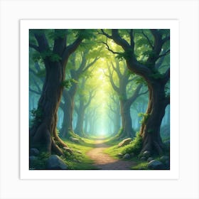 Floating Orbs Of Light In An Ancient Grove, Watercolor 1 Art Print