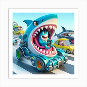 Shark Car Race Art Print