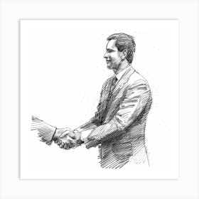 Sketch Of Two Men Shaking Hands Art Print