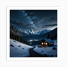 Majestic Mountain Range Under a Starry Sky Art Print