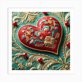 Embroidered Heart red 7 Art Print