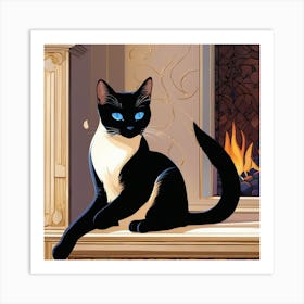 Cat In Fireplace Art Print