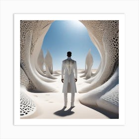 Man In White Standing In A Desert Art Print