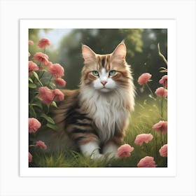 Cat In Flowers Art Print