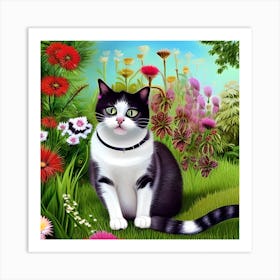 Pretty Cat In Garden Art Print