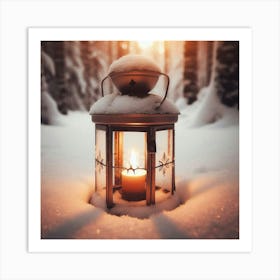 Lantern In The Snow 1 Art Print