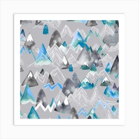 Magical Mountains Blue Square Art Print