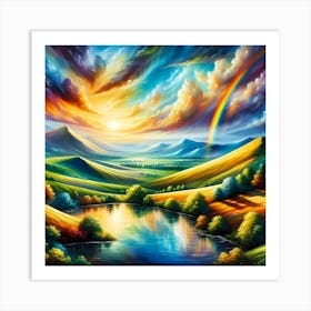 Rainbow Over The Lake Art Print