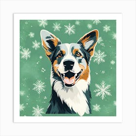 Australian Shepherd, colorful dog illustration, dog portrait, animal illustration, digital art, pet art, dog artwork, dog drawing, dog painting, dog wallpaper, dog background, dog lover gift, dog décor, dog poster, dog print, pet, dog, vector art, dog art, dog in snow, dog in Christmas time Art Print