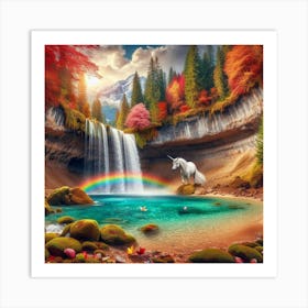 Unicorn In The Waterfall Art Print