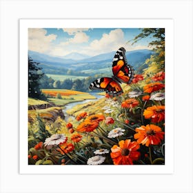 Butterfly & Flowers Above The Valley 2 Art Print