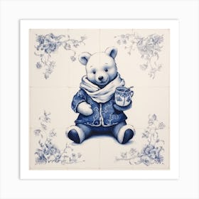 Winnie The Pooh Delft Tile Illustration 1 Art Print