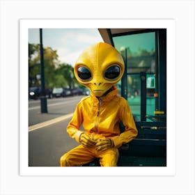 Firefly Friendly Yellow Alien Waiting At A Bus Stop 89606 (2) Art Print