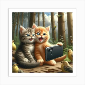 Two Kittens Taking A Selfie Art Print