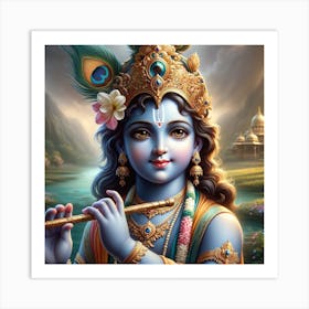 A Realistic And Youthful Depiction Of Lord Krishna, Portrayed With Stunning Clarity And Detail Art Print