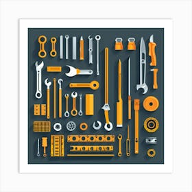 Flat Icon Set Of Tools Art Print