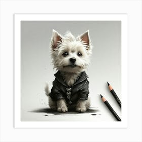 Dog In Leather Jacket Art Print