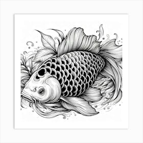 Line Art koi carp 1 Art Print