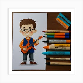 Cartoon Boy Playing Guitar Art Print