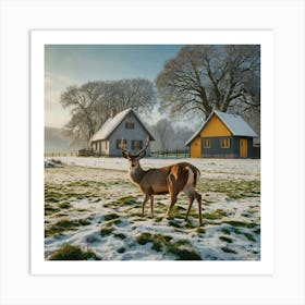 Deer In The Snow 12 Art Print