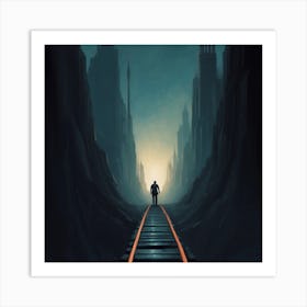 Man On Train Tracks Art Print