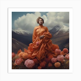 Woman In An Orange Dress Art Print