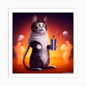 Cat With A Drink 1 Art Print