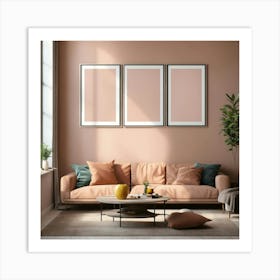 Living Room Wall 3 Tables Frame Mock Up Realistic (1) Art Print