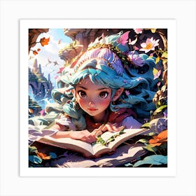 Elf Girl Reading A Book Art Print