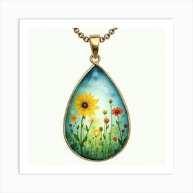 Topaz Pendant, Watercolor, Vibrant Spring Meadow 1 Art Print