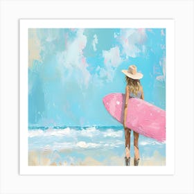 Girl With Surfboard Art Print