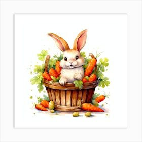 Easter Bunny In Basket With Carrots Art Print