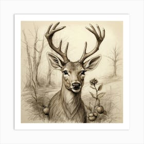 Deer In The Woods 129 Art Print