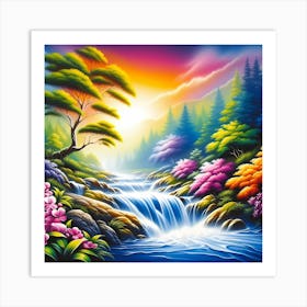 Waterfall In The Forest 6 Art Print