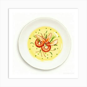 A Delicate Watercolor Portrait Of A Rich And Creamy Lobster Bisque With A Hint Of Sherry Art Print