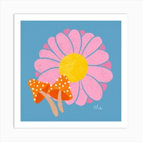 Daisy & Mushrooms Art Print