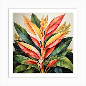 Flower Motif Painting Heliconia Art Print Art Print