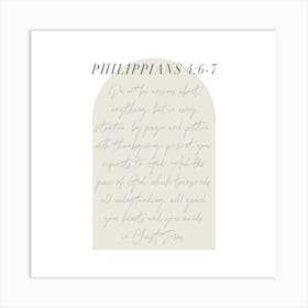 Do not be anxious about anything -Philippians 4:6-7 Minimal Boho Beige Arch Script 1 Art Print