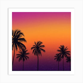 Sunset With Palm Trees Art Print