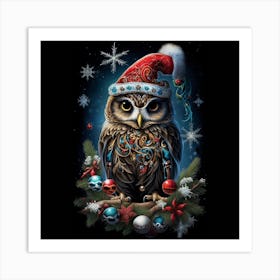 Owl Christmas Tree Art Print