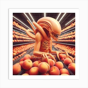 Alien Choosing Peaches Art Print