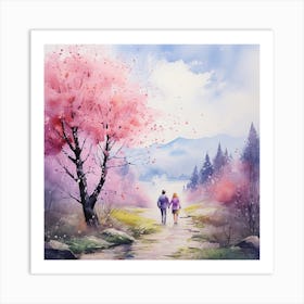 Watercolor Of A Couple Walking 1 Art Print