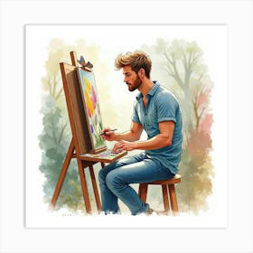 Watercolor Illustration Of A French Painter, Vibrant And Artistic Environment 1 Art Print