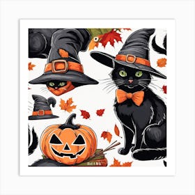 Cute Cat Halloween Pumpkin (37) Art Print