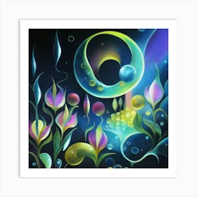 Abstract oil painting: Water flowers in a night garden 16 Art Print