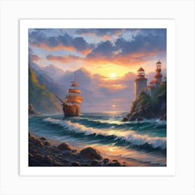 Lighthouse On The Sea Art Print