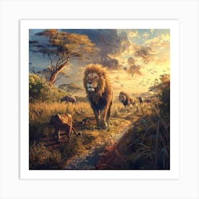 Lions In The Savannah Art Print