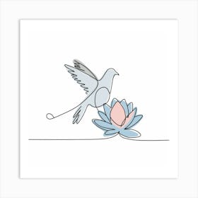 Dove On Lotus Flower Art Print